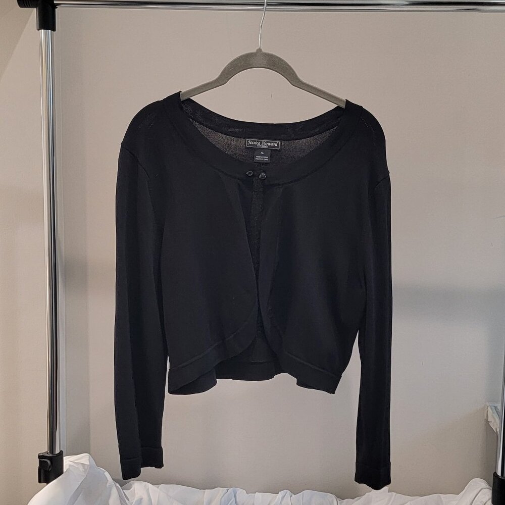 Jessica Howard Black Women's 3/4-Sleeve Button Front Shrug